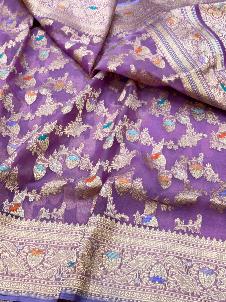 Lavender Handwoven Banarasi Pure Organza Saree