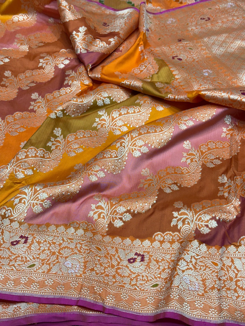 Orange Rangkaat Handwoven Pure Banarasi Saree