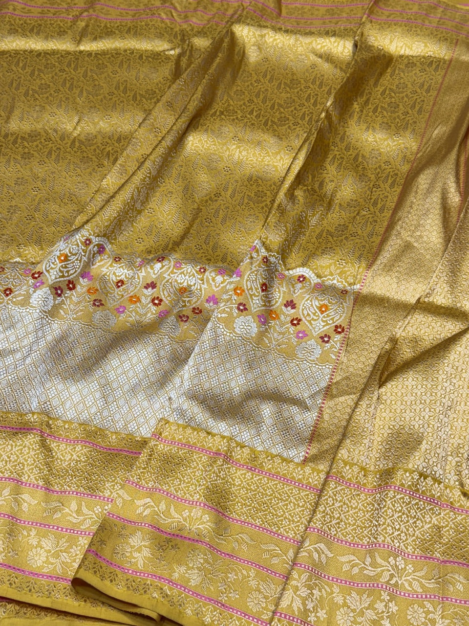 Mustard Yellow Handwoven Banarasi Pure Silk Saree