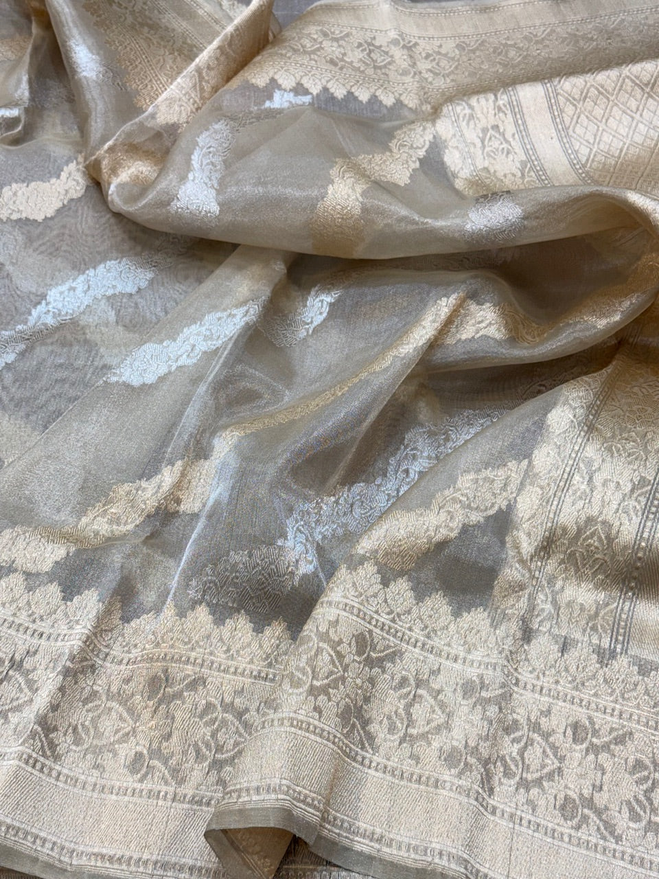 antique zari saree closeup view