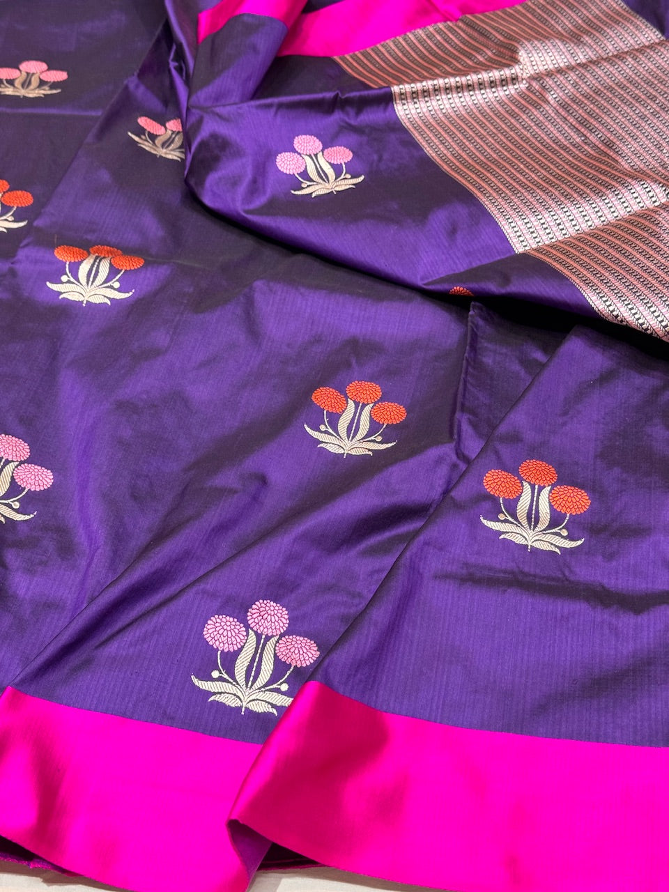 Handwoven Pure Banarasi Satin Border Silk Saree