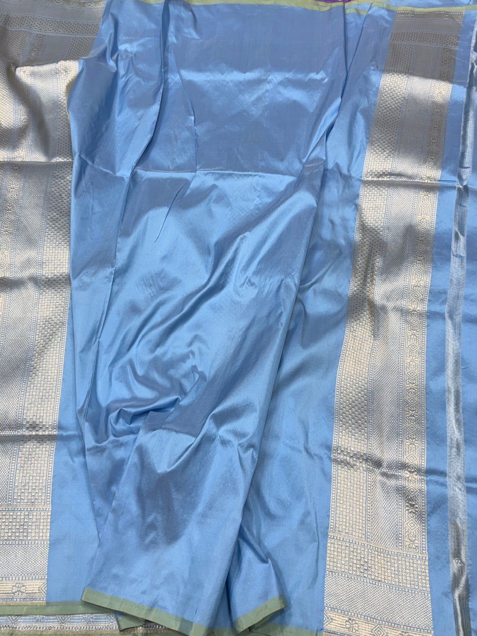 Powder Blue Handwoven Pure Silk Brocade Saree