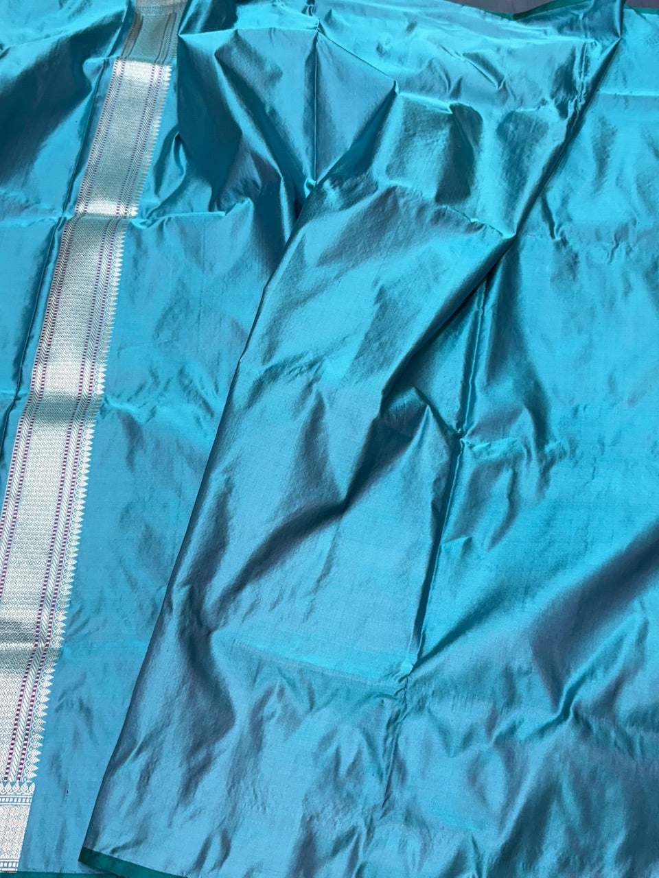 Sky Blue Handwoven Pure Banarasi Satin Tanchoi Silk Saree