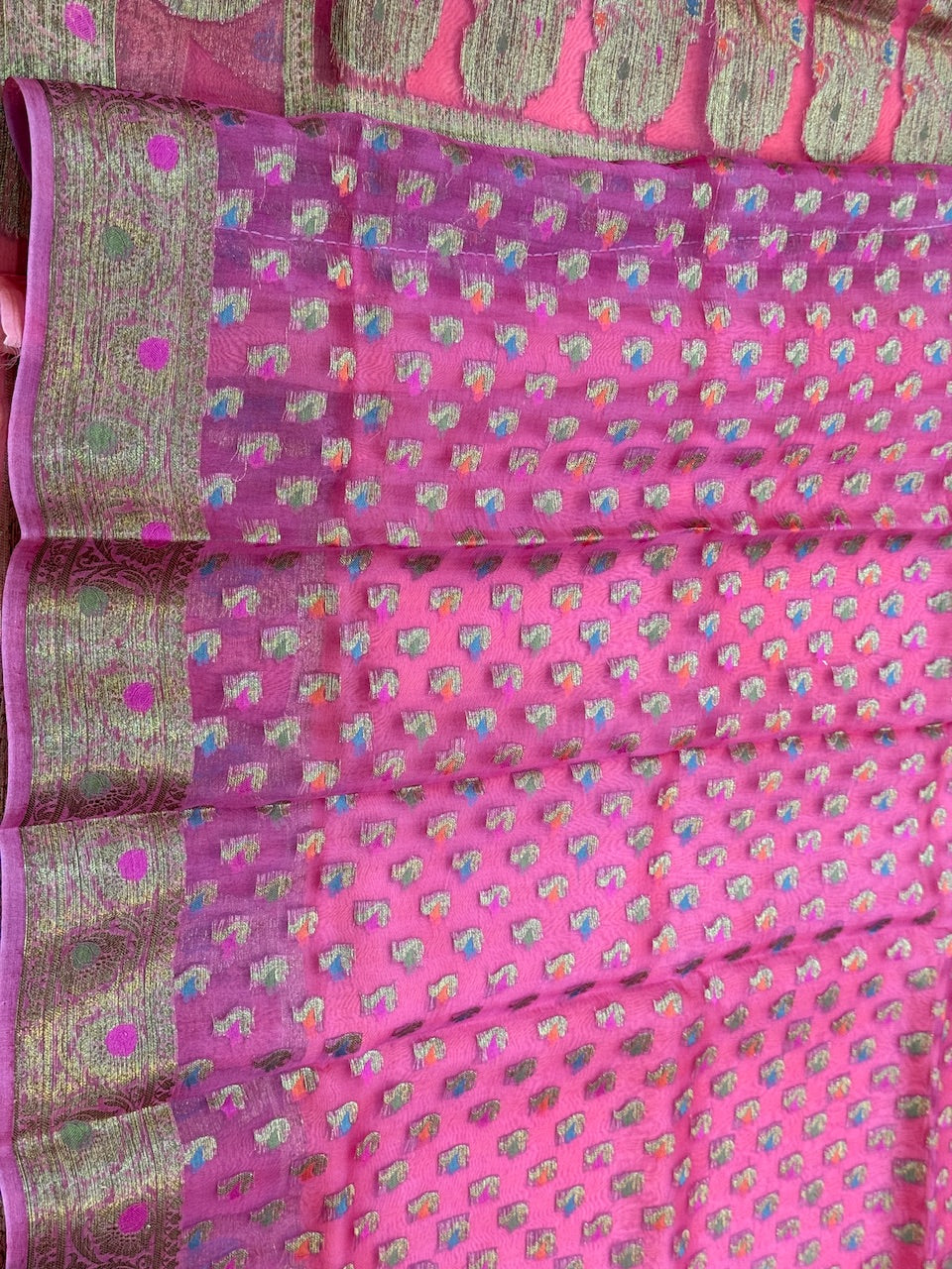 Peach Banarasi Pure Organza Silk Saree