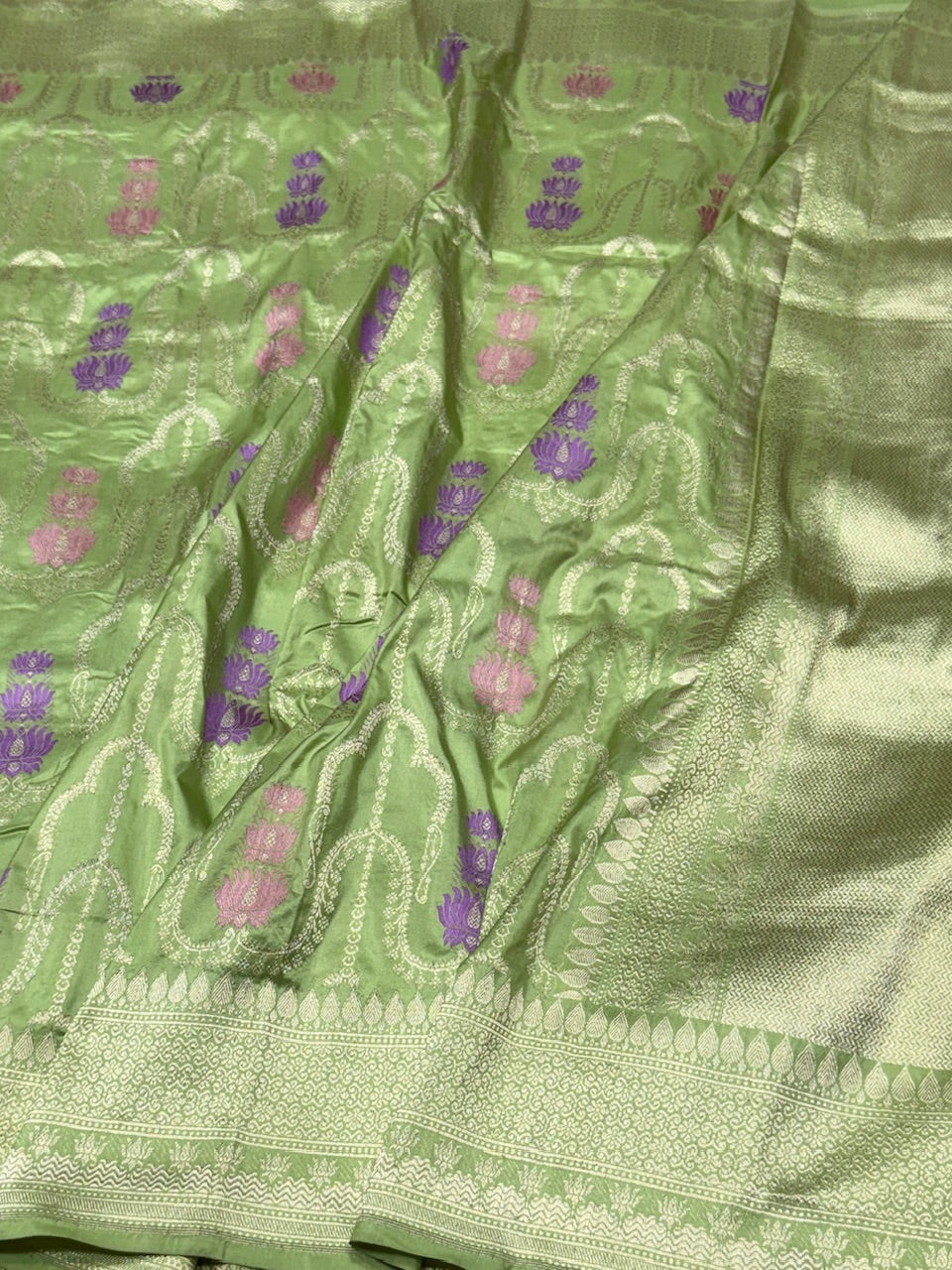 Pista Green Handwoven Banarasi Pure Silk Saree