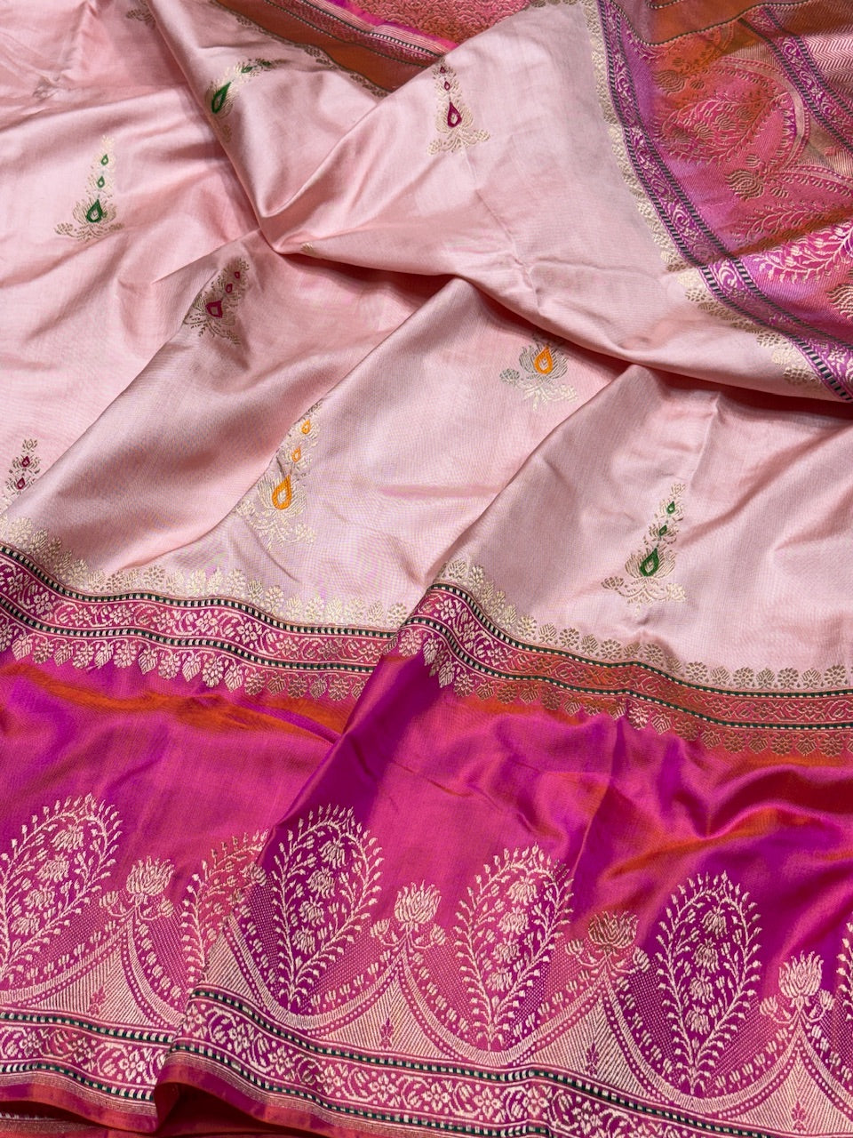 Powder Pink Handwoven Pure Banarasi Ektara Silk Saree