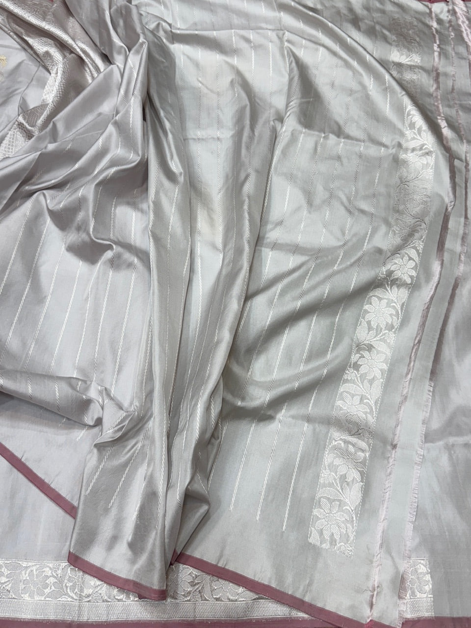 Ash Grey Ektara Handwoven Pure Banarasi Silk Saree