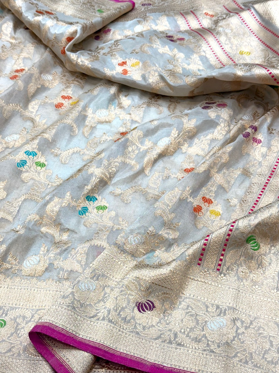 Ivory Handwoven Pure Banarasi Tissue Saree