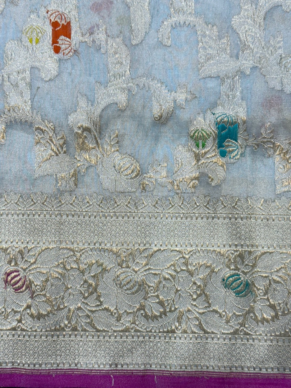 Ivory Handwoven Pure Banarasi Tissue Saree