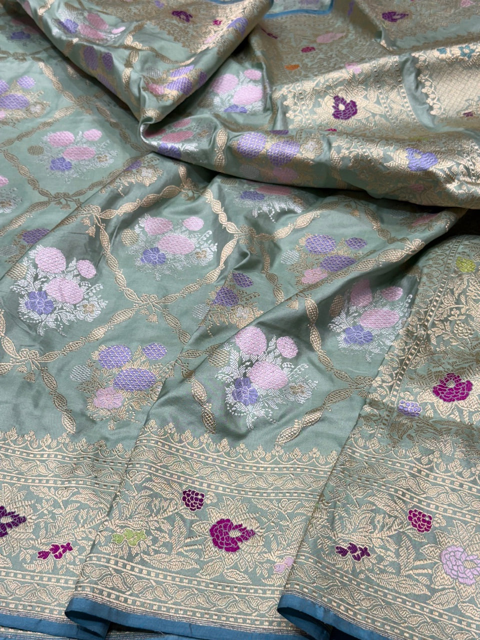 Sage Green Handwoven Pure Banarasi Silk Saree
