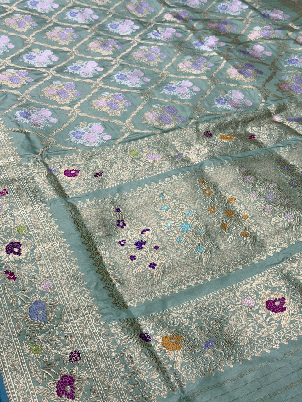 Sage Green Handwoven Pure Banarasi Silk Saree
