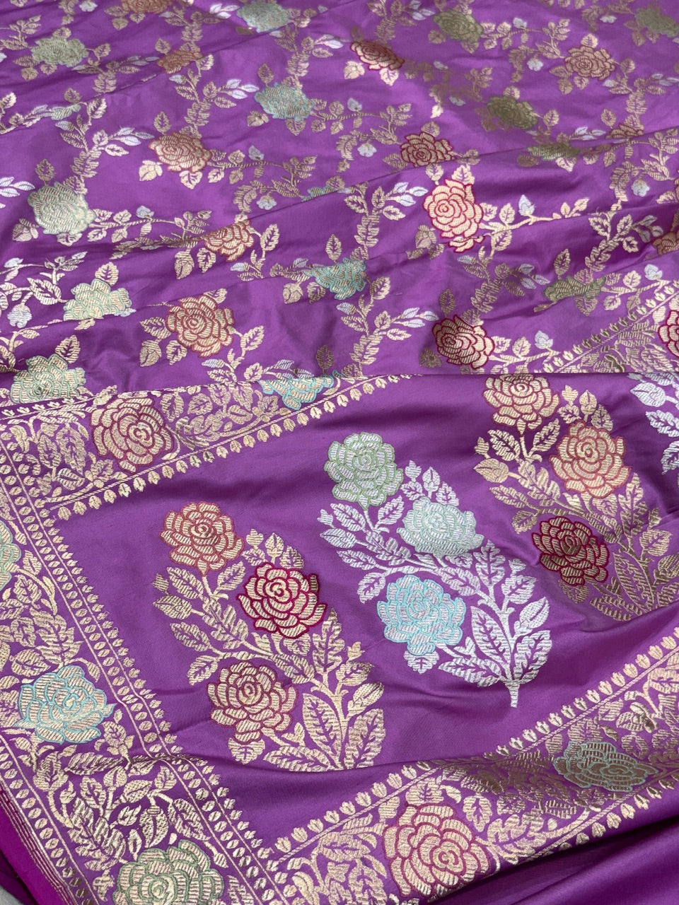 Handwoven Rose Banarasi Silk Saree