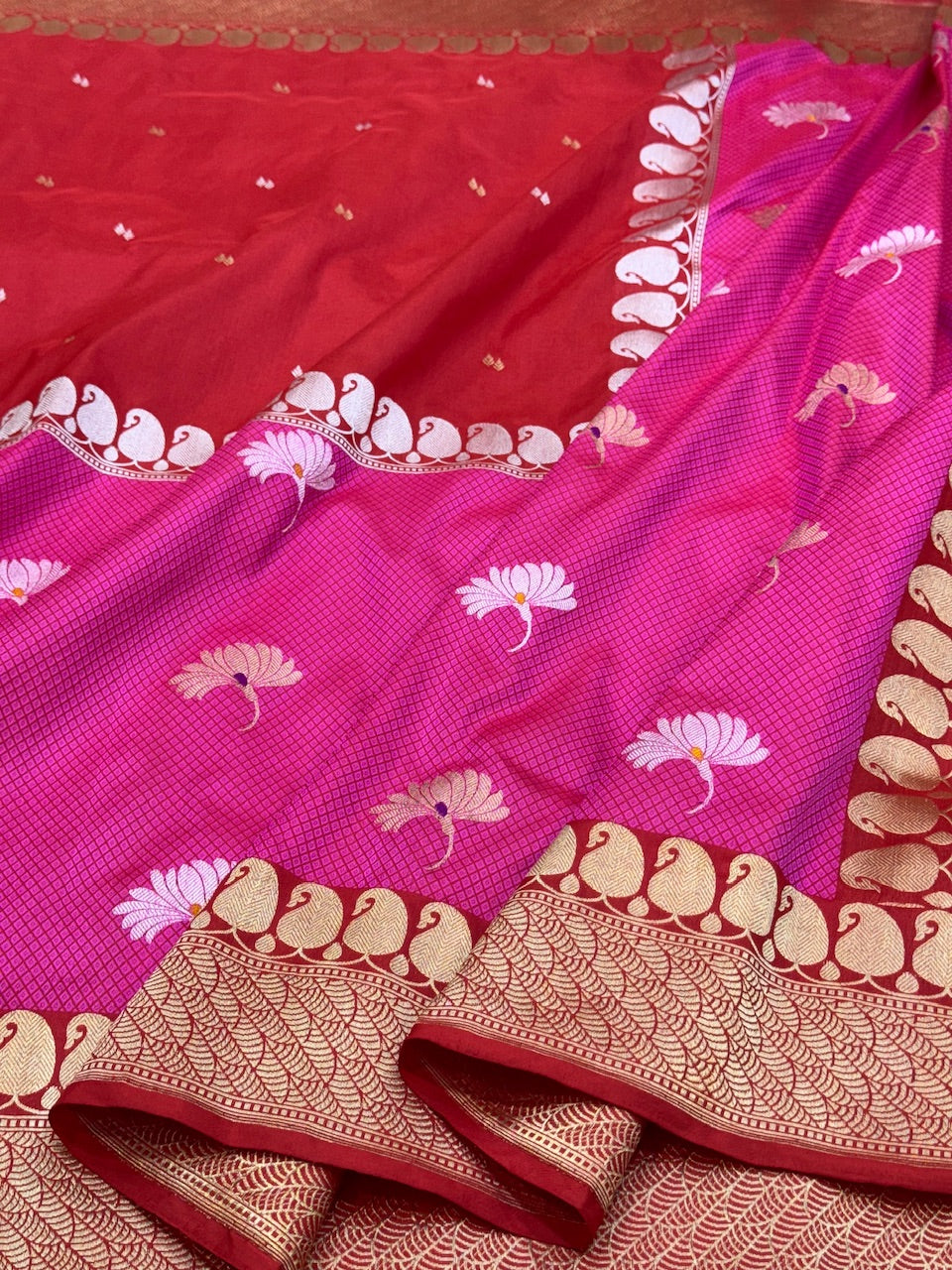 Rani Pink Handwoven Banarasi Pure Silk Saree