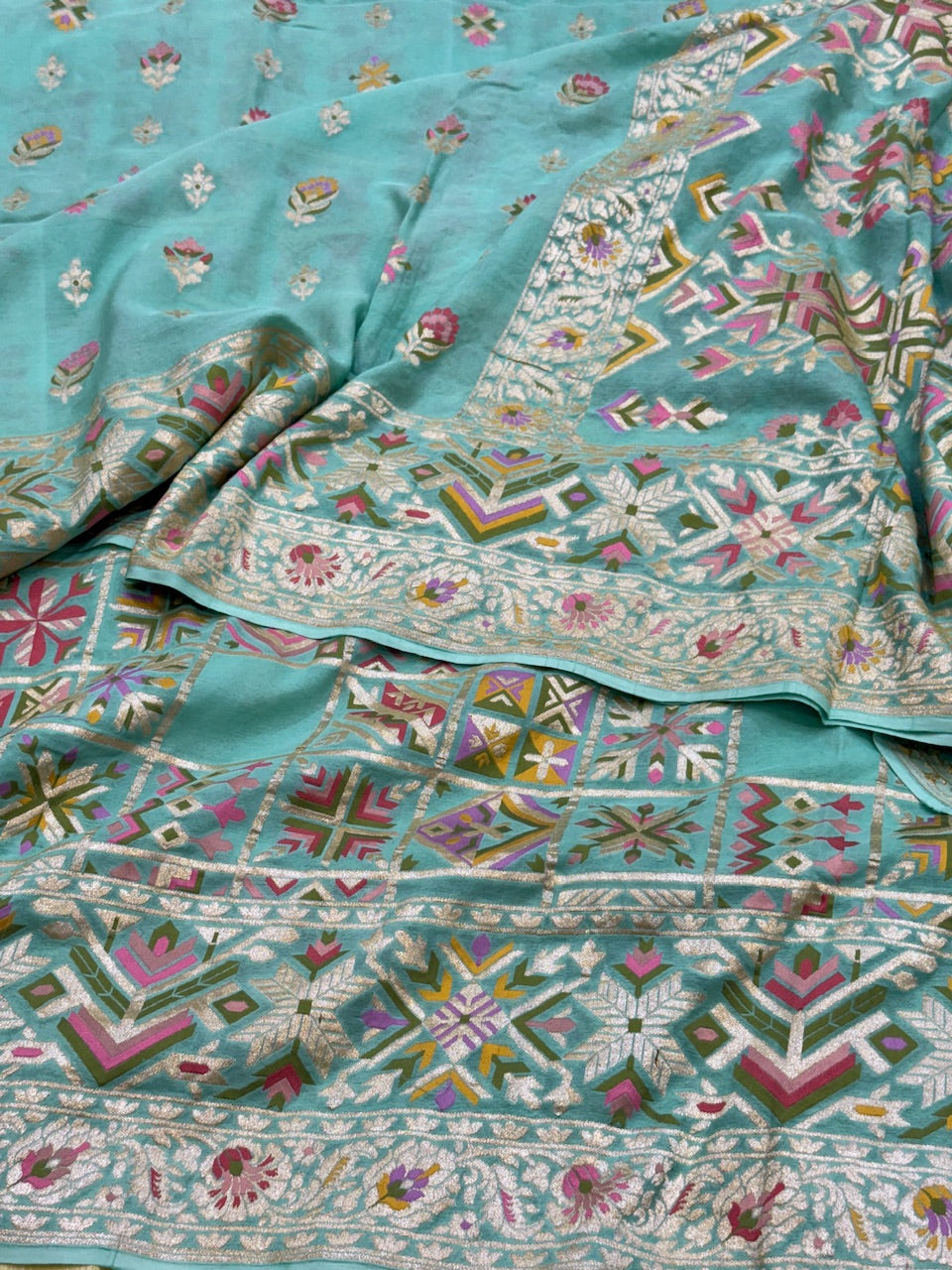 Sea GreenBanarasi Pure Chiffon Georgette Saree