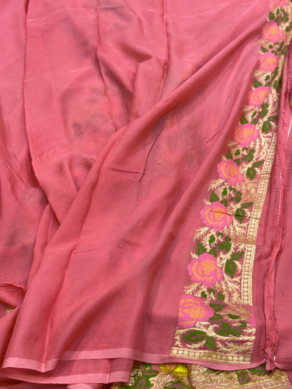 Peach Pure Chiffon Georgette Saree