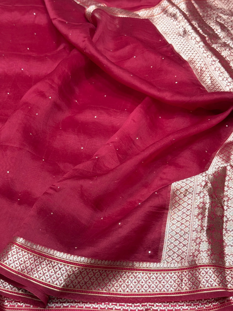 Red Banarasi Pure Organza Silk Saree