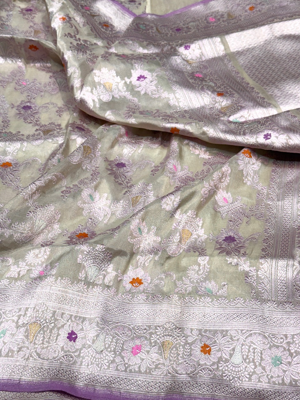 Ivory Handwoven Pure Katan Tissue Saree