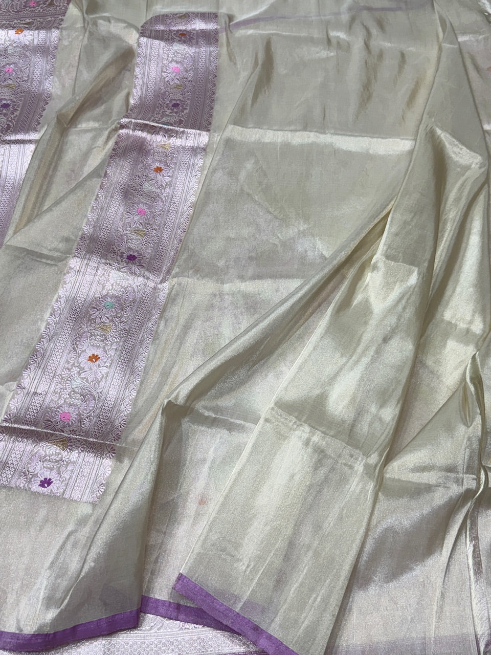 Ivory Handwoven Pure Katan Tissue Saree