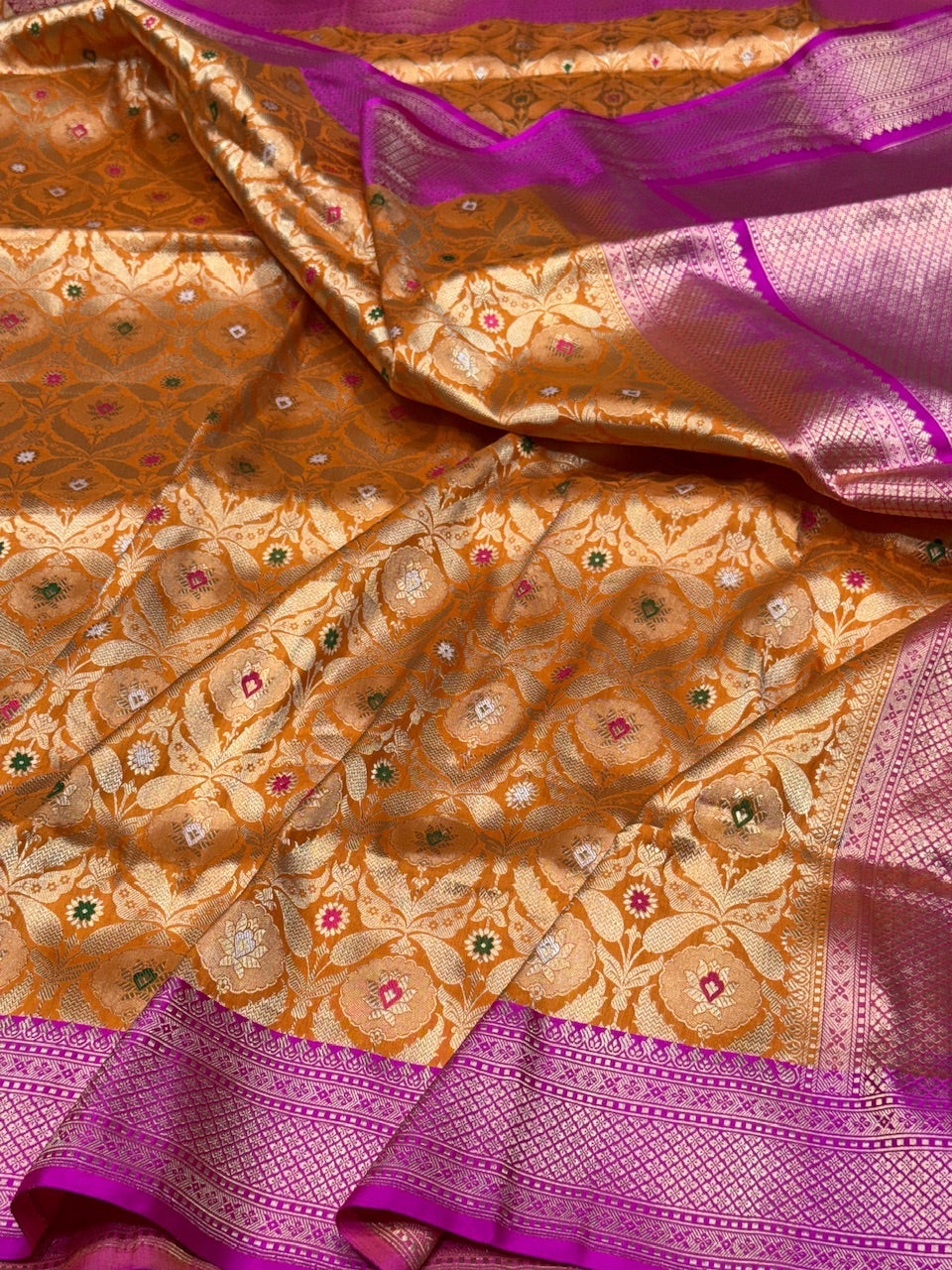 Orange Handwoven Banarasi Pure Brocade Saree