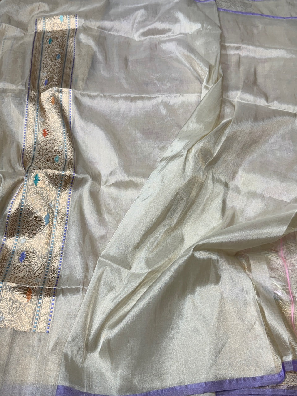 Ivory Handwoven Banarasi Pure Katan Tissue Saree