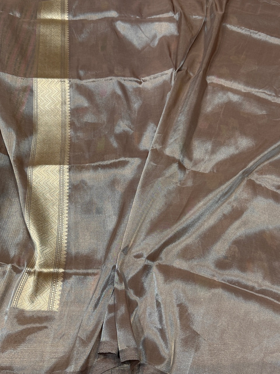 Brown Handwoven Pure Katan Tissue Saree