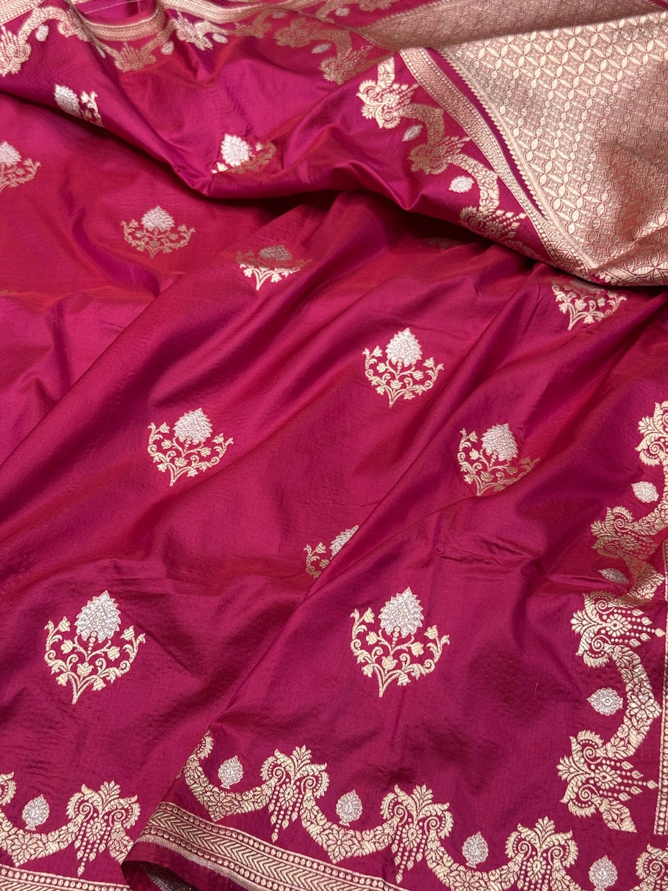 Rani Pink Sona Rupa Pure Silk Saree