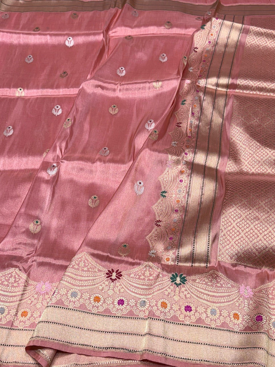Peach Handwoven Pure Tissue Saree