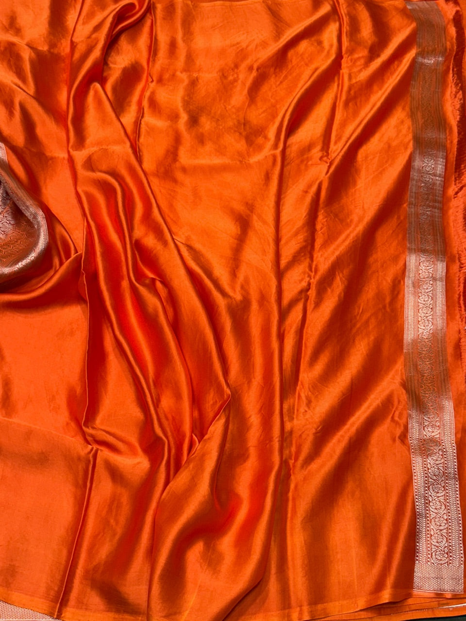 Orange Handwoven Pure Banarasi Mashru Silk Saree