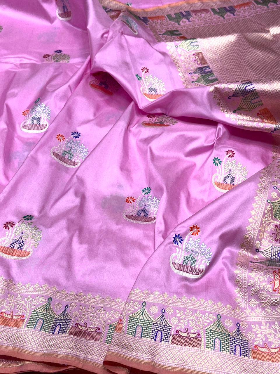 Baby Pink Handwoven Banarasi Pure Silk Saree