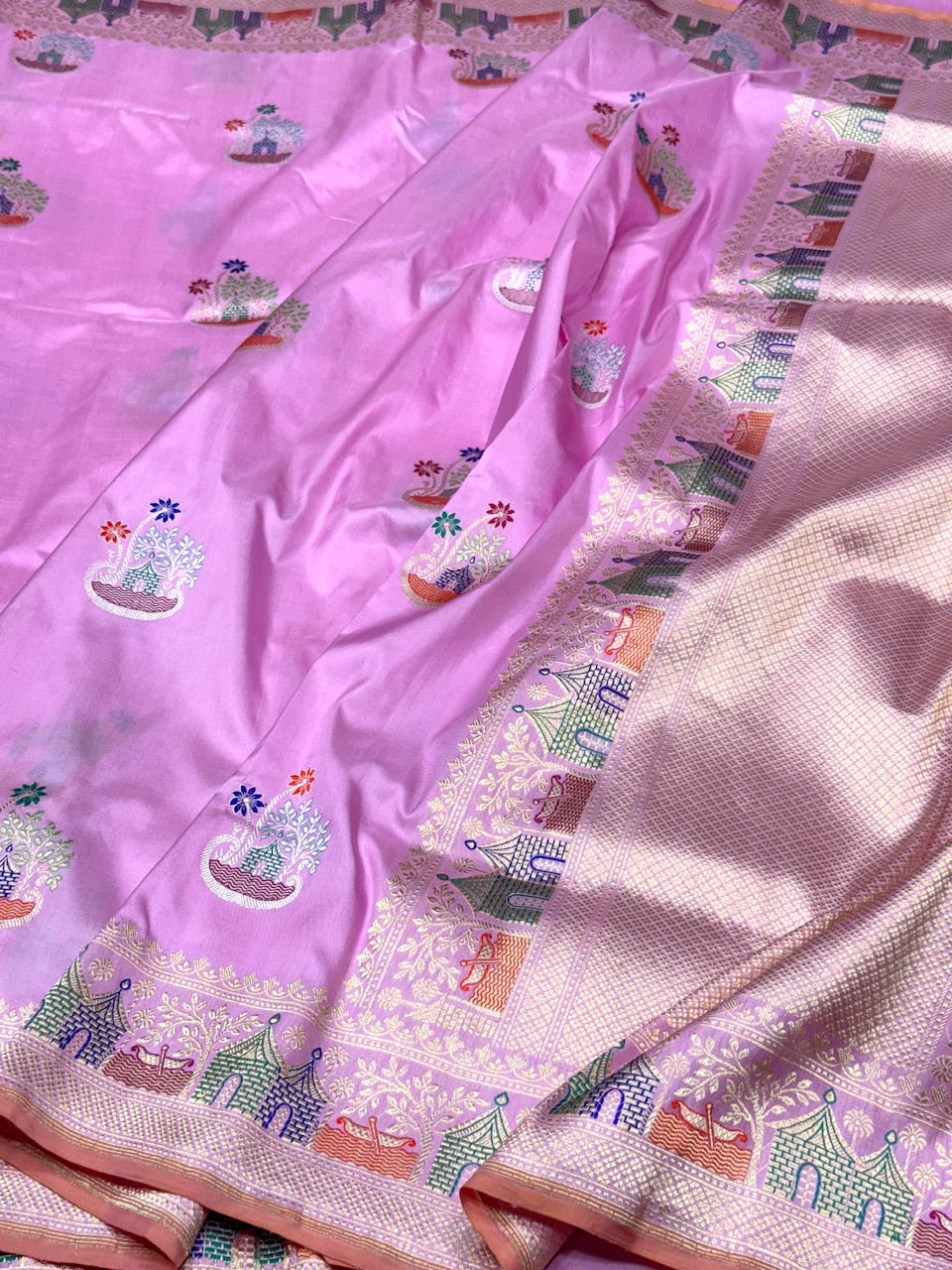 Baby Pink Handwoven Banarasi Pure Silk Saree