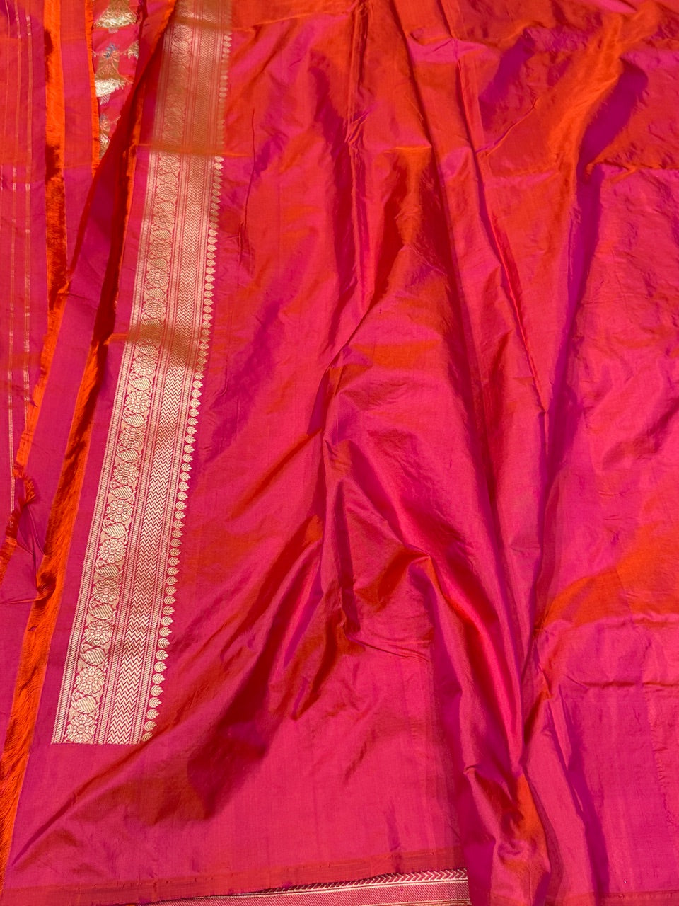 Orangish Pink Handwoven Banarasi Silk Saree