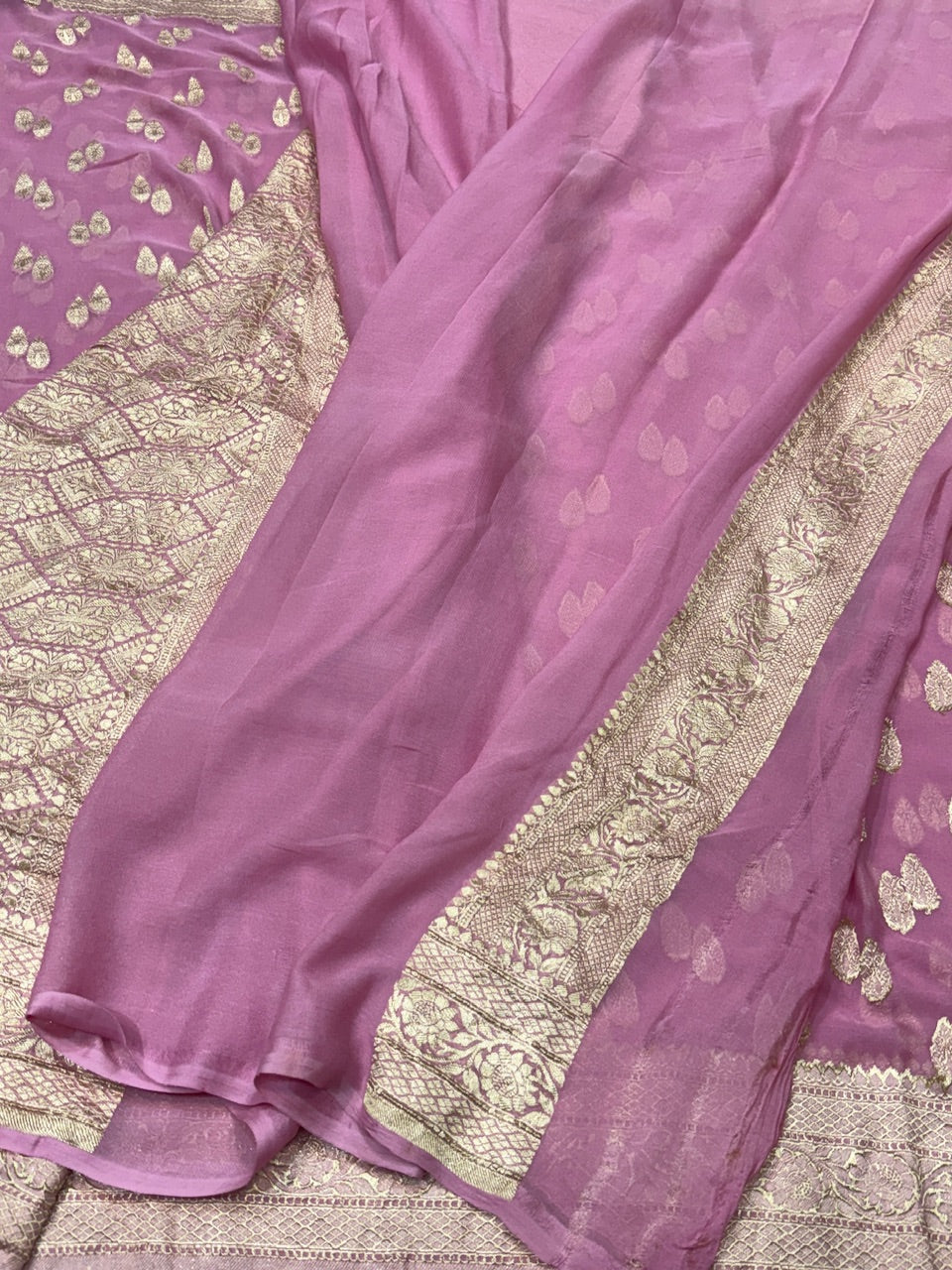 Baby Pink Pure Chiffon Georgette Saree