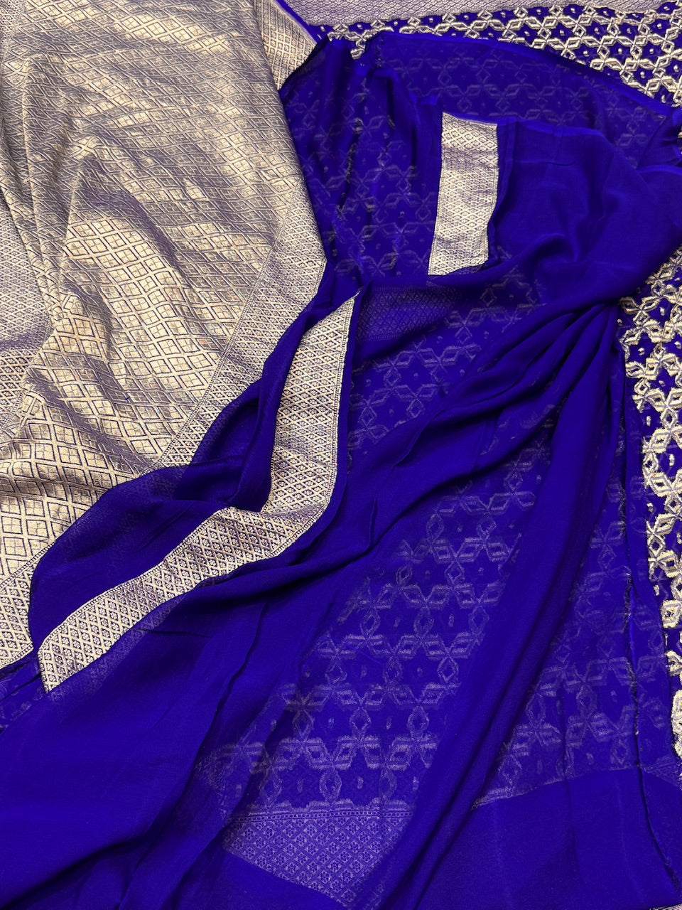Royal Blue Pure Chiffon Georgette Saree