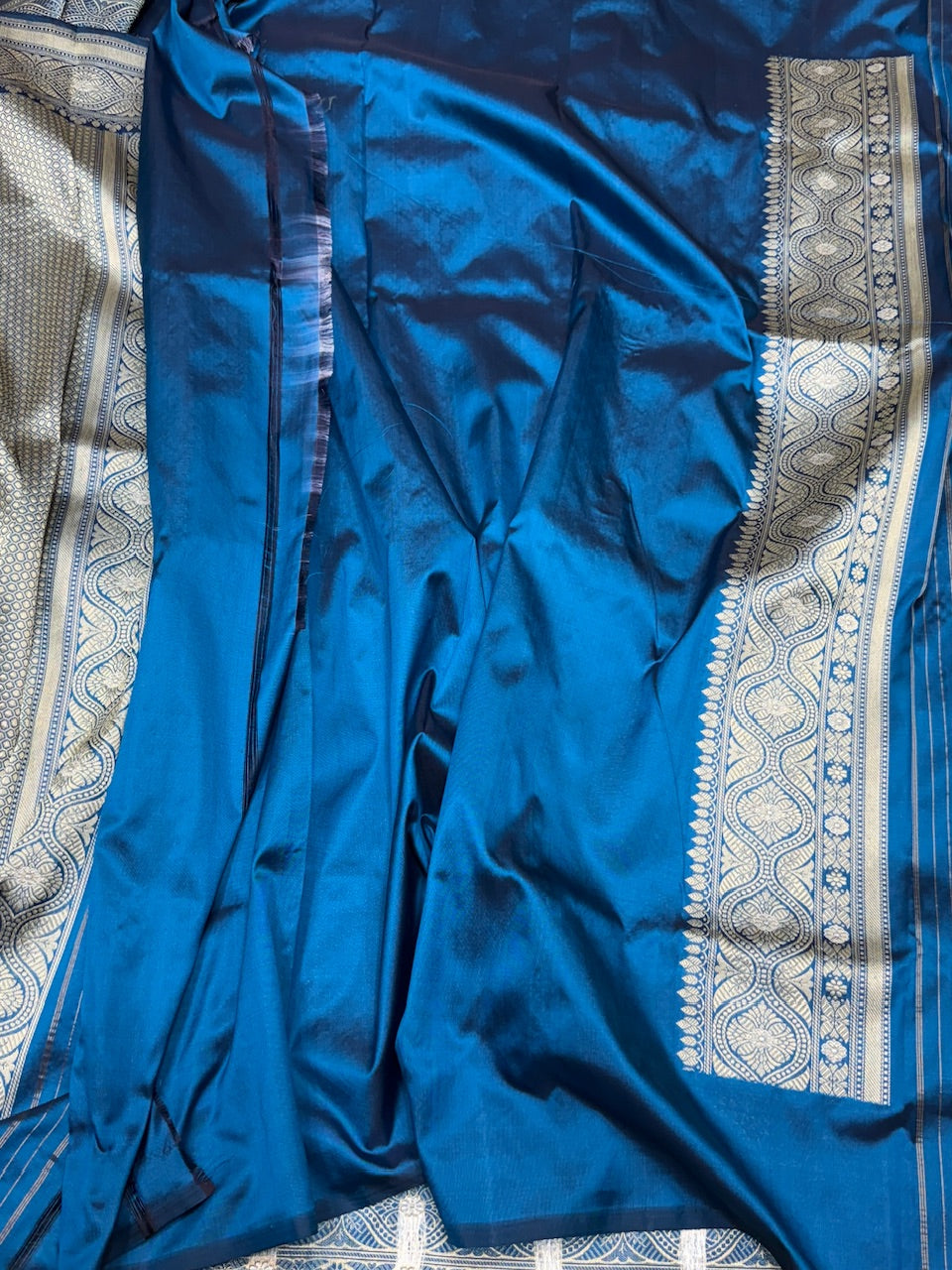 German Blue Handwoven Pure Silk Brocade Saree