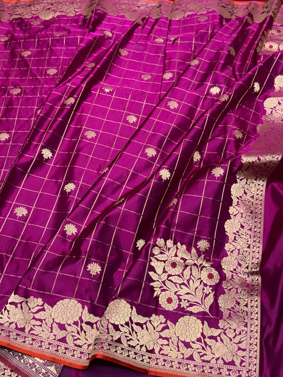 Magenta Pink Handwoven Banarasi Mashru Satin Silk Saree