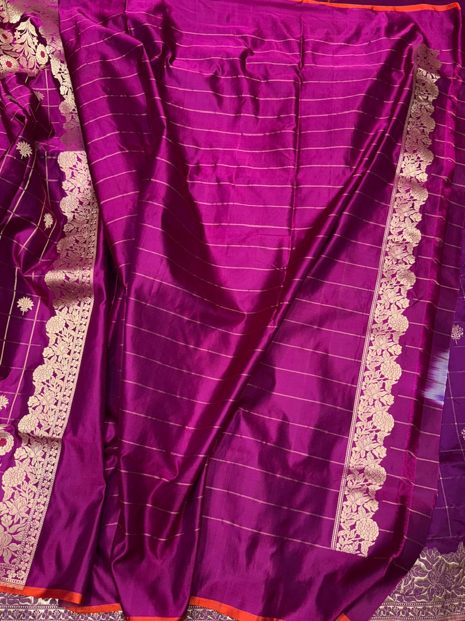 Magenta Pink Handwoven Banarasi Mashru Satin Silk Saree