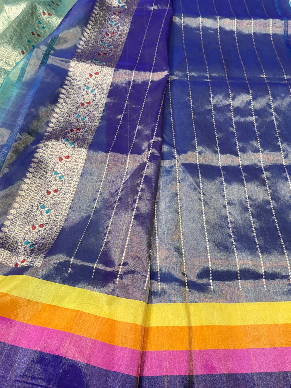 Ocean Blue Handwoven Pure Tissue Saree
