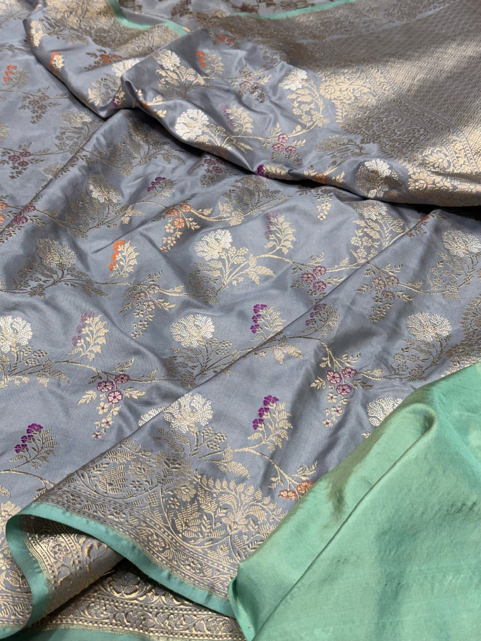 Grey Handwoven Banarasi Silk Saree