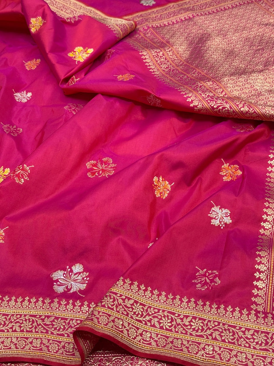 Rani Pink Handwoven Banarasi Silk Saree