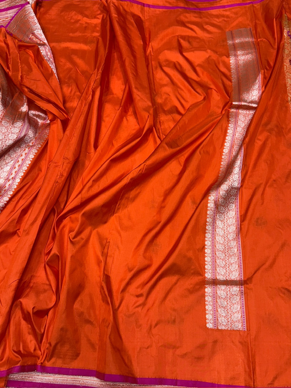 Orange Handwoven Banarasi Pure Silk Brocade Saree