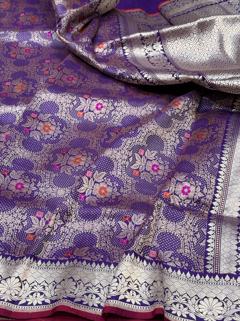 Purple Handwoven Pure Banarasi Silk Brocade Saree