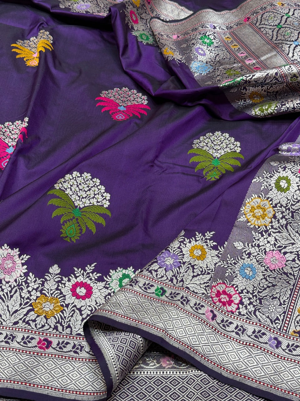Purple Handwoven Banarasi Ektara Pure Silk Saree