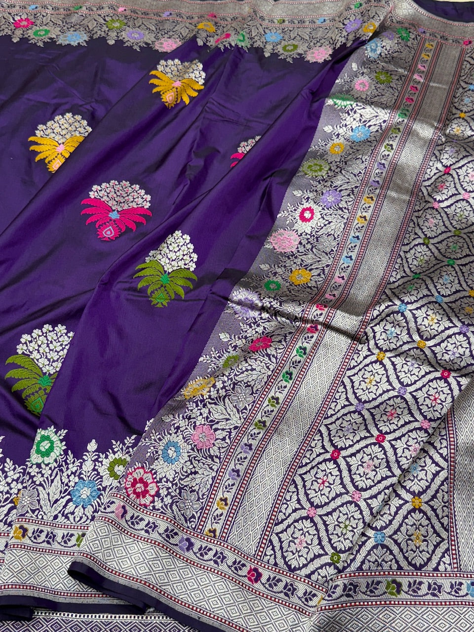 Purple Handwoven Banarasi Ektara Pure Silk Saree