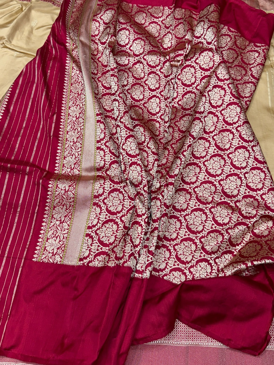 Beige Handwoven Banarasi Ektara Pure Silk Saree