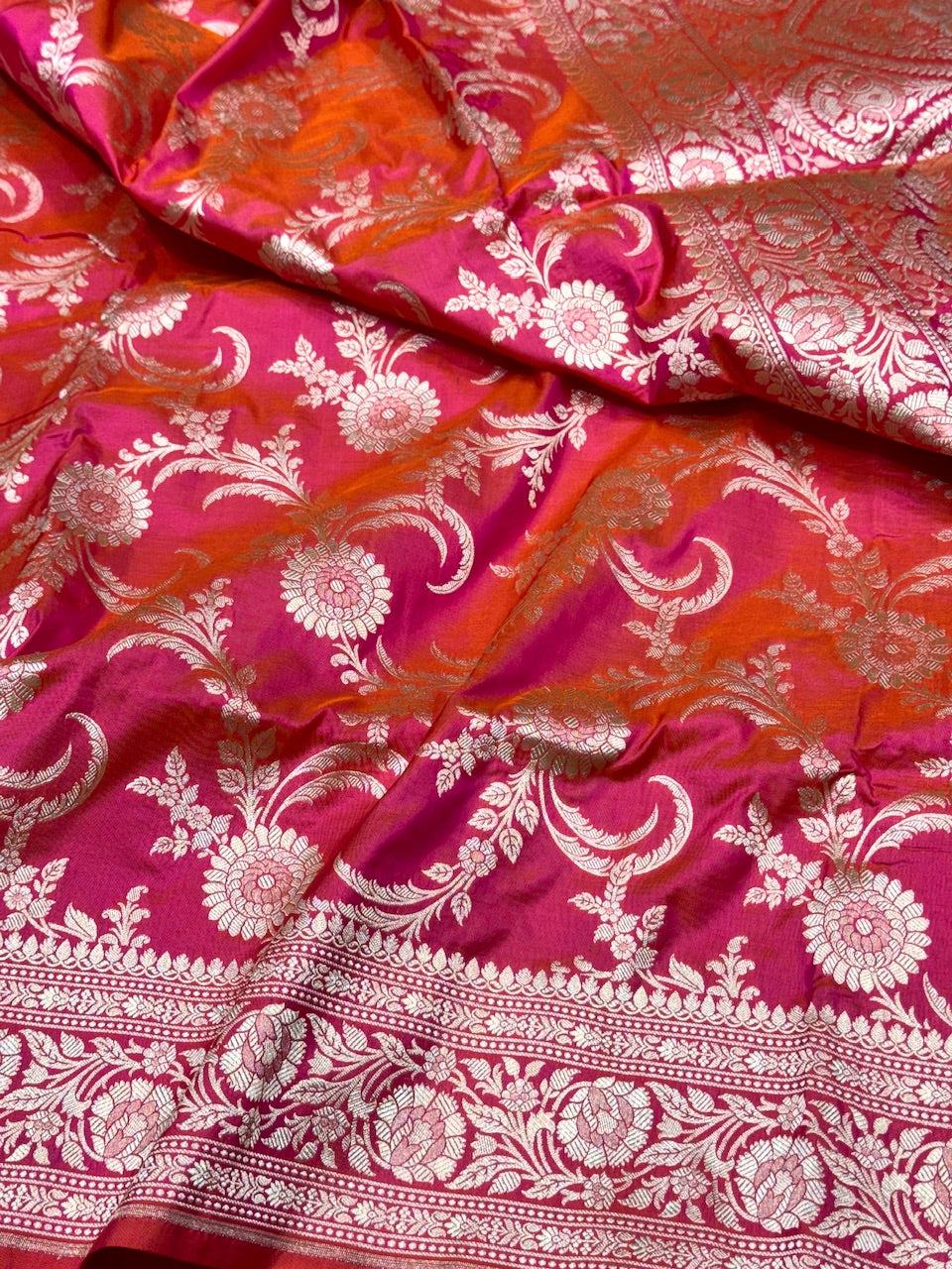 Orangish Pink Pure Silk Saree