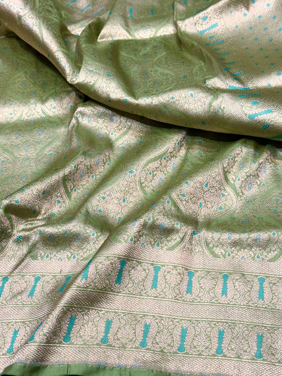 Pista  Green Minakari Pure Silk Brocade Saree