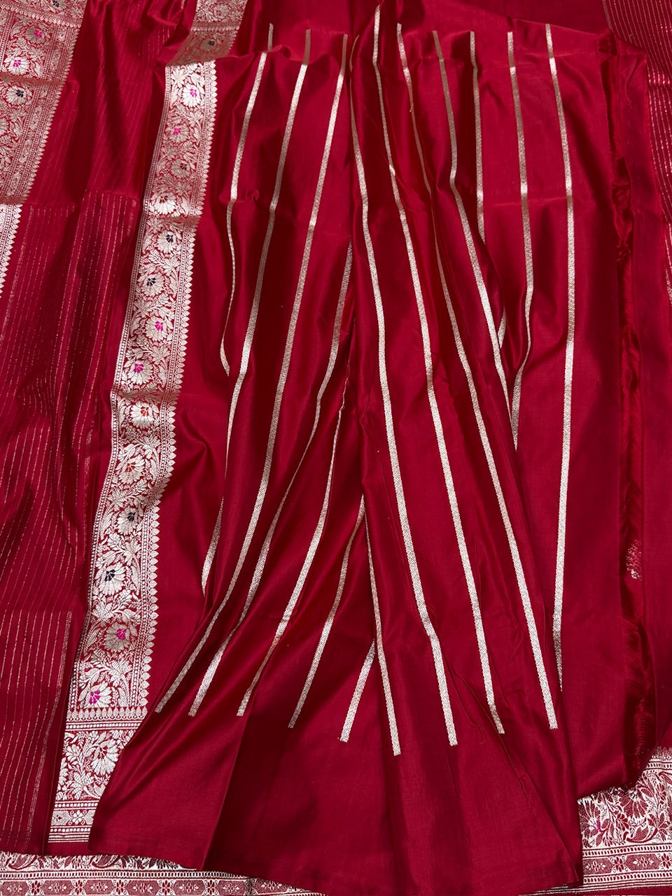 Red Handwoven Vintage Pure Banarasi Satin Silk Saree