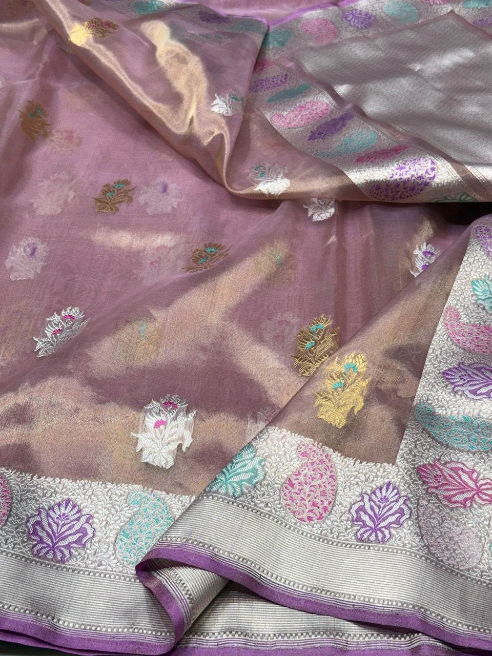 Rose Gold Handwoven Banarasi Pure Tissue Saree