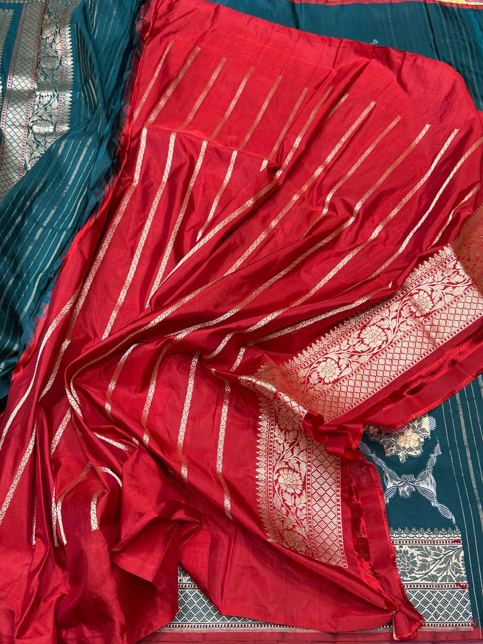 Teal Green Handwoven Pure Banarasi Silk Saree