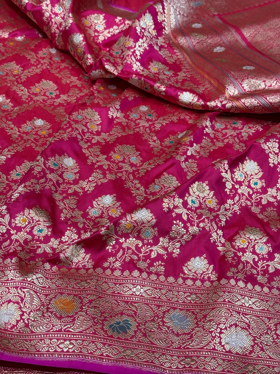 Rani Pink Handwoven Banarasi Pure Silk Saree